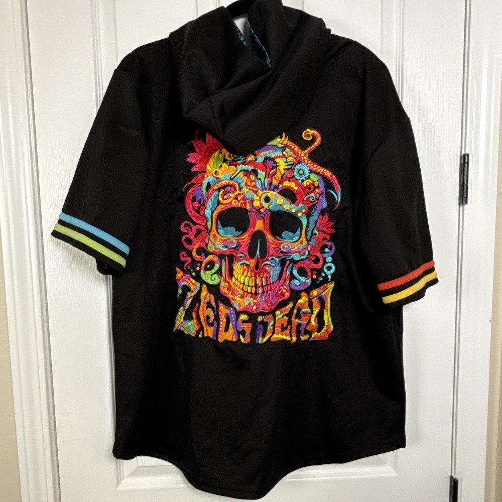 Zeds Dead Rainbow Sugar Skull Jersey Embroidered Hooded Size XL Rave Festival